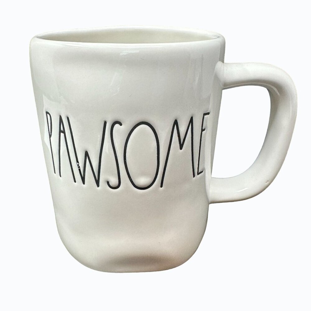 Rae Dunn PAWSOME Mug Magenta Ceramic Dog Lover Large Coffee Cup White Gift